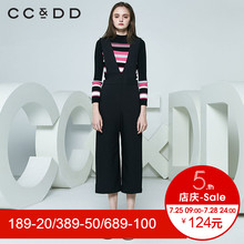 CCDD2018春装新品专柜正品修身显瘦半高领条纹针织衫女套头毛衫图片