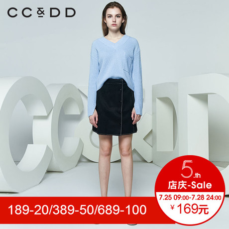 CCDD2018春装新品专柜正品时尚韩版V领长袖毛衫女套头针织衫上衣商品大图