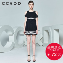 CCDD夏装新品专柜正品时尚女中长圆领雪纺落肩无袖连衣裙黑色图片