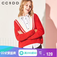 CCDD2018冬装新品专柜正品宽松时尚V领学院风针织衫螺纹收腰毛衣图片