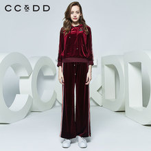 CCDD2018秋装新品专柜正品时尚印花系带套头圆领衫女宽松舒适上衣图片