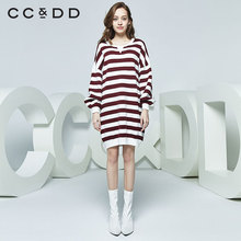 CCDD2018秋装新品专柜正品时尚宽松长款条纹套头针织衫女长袖上衣图片
