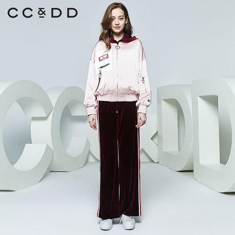 CCDD2018秋装新品专柜正品时尚宽松贴布长袖外套女甜美粉色上衣商品大图