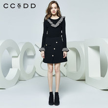 CCDD2018秋装新品专柜正品时尚修身显瘦喇叭袖套头针织衫女上衣潮图片