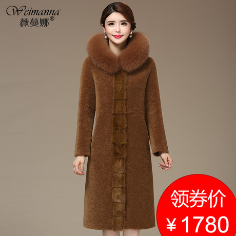 羊剪绒大衣女2018新款冬季中年妈妈连帽颗粒羊毛海宁女装皮草外套商品大图