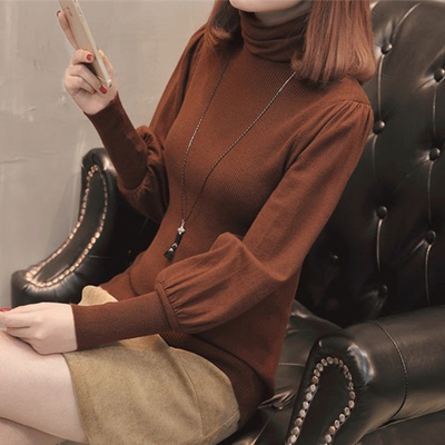 毛衣女2018秋冬新款弹力衫套头堆堆高领长袖针织衫韩版修身打底衫
