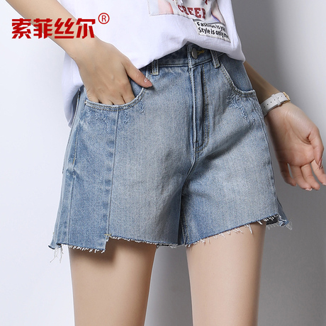 索菲丝尔2018夏季新款牛仔短裤女显瘦阔腿裤女宽松A字短裤女裤潮商品大图