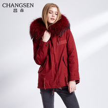 昌森冬季新品派克大衣大毛领连帽休闲长袖尼克服皮草欧美女装外套图片