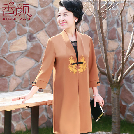 妈妈秋装中长款风衣40岁50中老年女装长袖气质外套中年女人衣服商品大图
