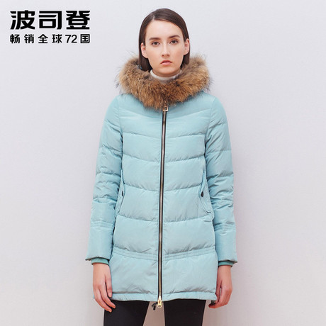 波司登冬季保暖斗篷毛条连帽中长款时尚休闲加厚女羽绒服B1501174商品大图