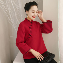 2018秋冬唐装女中国风毛呢旗袍上衣中式盘扣女装民国风复古外套图片