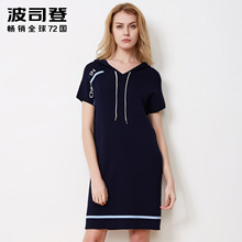 波司登2018新品春夏短袖连衣裙连帽女士时尚韩版裙子B80416148图片