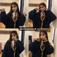 鬼马少女韩国复古学院风V领撞色宽松百搭卫衣外套+百搭衬衫送领带