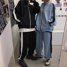 子两件套 休闲宽松情侣拉链外套 帅气套装 运动拼色裤 秋冬韩版 时尚
