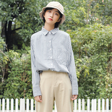 迪悠衬衣女2018新款社会格子衬衫女宽松韩版POLO领长袖上衣女装秋图片
