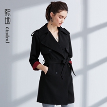 熙地黑色小个子风衣女中长款韩版春秋季2018新款女装收腰显瘦外套图片