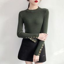 纽扣毛衣女装韩版新款2018秋冬半高领长袖紧身黑色显瘦百搭打底衫图片