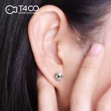 T400单钻耳钉女2019新款 潮纯银镶嵌施华洛世奇锆石简约小巧防过敏