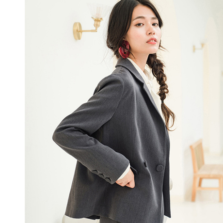 茵曼旗舰店2018秋冬装新款职业简约通勤干练OL小西装短外套女上衣商品大图
