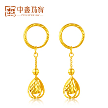 9999足金耳吊黄金耳钉婚嫁结婚长款 黄金耳坠女长款 水滴雀翎金耳环