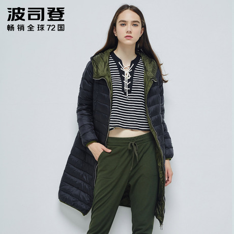 Bosideng/波司登年新款连帽时尚直筒长款女士羽绒服B1601042商品大图