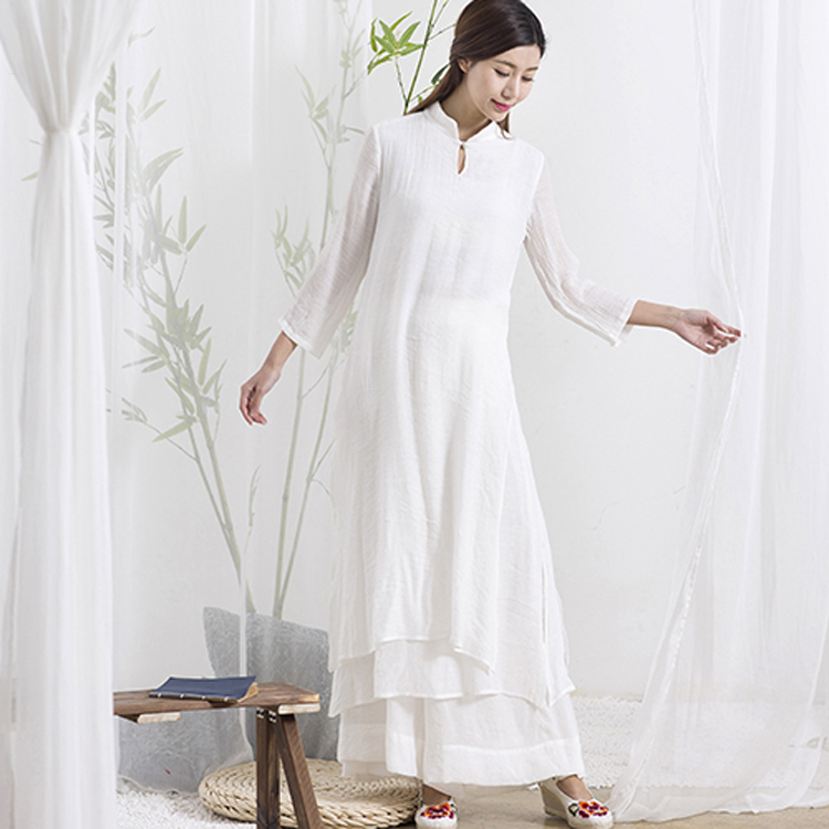 定制原创连衣裙2018春季中式棉麻中长连衣裙