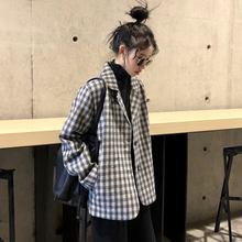 chic宽松百搭复古格子小西装 休闲西服外套潮 学生长袖 韩版 初春女装