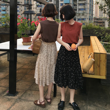 中长款 T恤背心 碎花裙半身裙高腰学生显瘦A字裙长裙 韩版 春夏女装