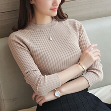 2018韩版秋冬新款女装长袖圆领修身针织衫女套头打底衫毛衣女内搭图片