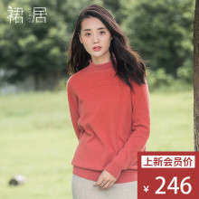 裙居红色羊绒衫女纯羊绒毛衣秋冬2018新款打底衫半高领套头针织衫图片