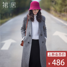 裙居格子毛呢外套女中长款秋冬新款2018宽松羊毛呢子大衣女风衣图片