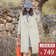 裙居绿色纯羊毛呢子大衣女风衣秋冬新款2018宽松毛呢大衣女中长款图片