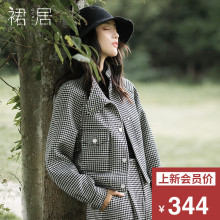 裙居千鸟格子毛呢外套女短款秋冬新款2018宽松羊毛呢子大衣女风衣图片