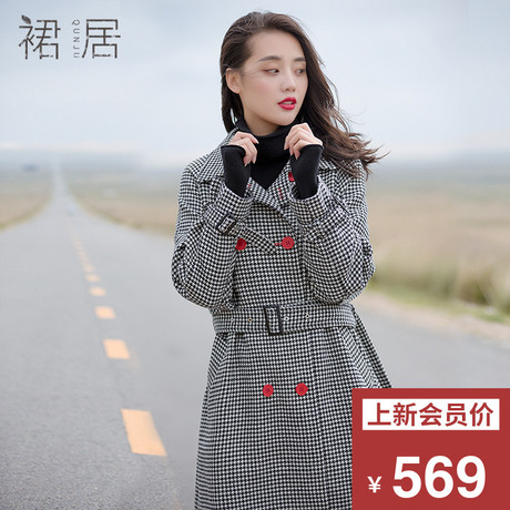 裙居格子羊毛呢外套中长款秋装女2018新款宽松加厚呢子大衣女秋冬商品大图
