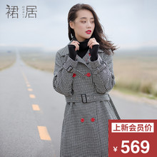 裙居格子羊毛呢外套中长款秋装女2018新款宽松加厚呢子大衣女秋冬图片