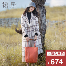 裙居格子毛呢外套女中长款秋装2018新款加厚风衣宽松双面呢子大衣图片