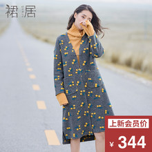 裙居羊毛呢外套中长款秋装女2018新款绣花秋冬季加厚双面呢子大衣图片