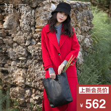 裙居红色羊毛呢外套女中长款秋装2018新款风衣气质双面呢子大衣女图片