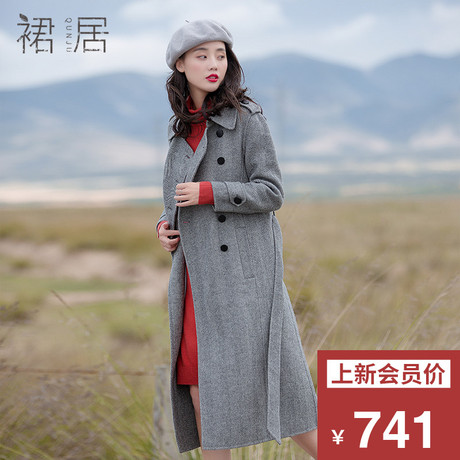 裙居灰色羊毛呢外套中长款秋装女2018新款气质双面呢子大衣女秋冬商品大图