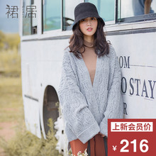 裙居灰色针织衫女开衫外套秋装女2018新款短款上衣宽松外搭毛衣女图片