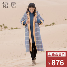 裙居格子宽松羊毛呢外套中长款秋装女2018新款气质双面呢子大衣女图片