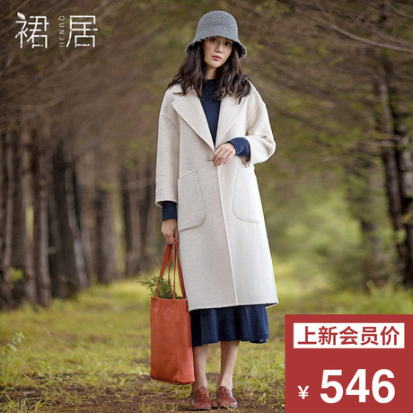 裙居白色毛呢外套女中长款秋冬季新款2018双面呢子羊毛大衣女风衣商品大图