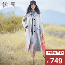 裙居宽松格子纯羊毛呢外套女中长款秋冬新款2018风衣双面呢子大衣图片