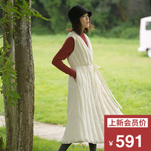 裙居米白色白鸭绒轻薄羽绒服秋冬2018新款女中长款过膝马甲外套图片