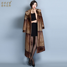 QSLZ/清水灵籽秋冬新款韩版长款渐变皮草水貂毛大衣女装风衣外套图片