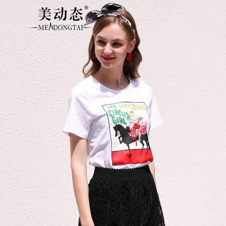 美动态大码女装2018新款夏装胖mm宽松上衣微胖妹妹腰粗遮肚子T恤商品大图