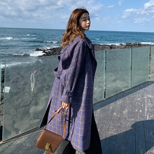 2018流行学生赫本大衣小个子冷系女装外套港味冬过膝格子毛呢外图片