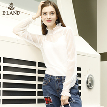 ELAND衣恋女装韩版时尚个性搭配性感高领透视蕾丝花边打底衫女图片