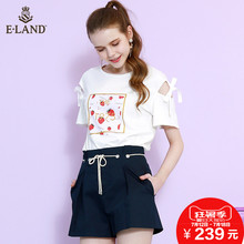 ELAND衣恋18年夏季新款韩版印花性感露肩系带T恤女EERA82506N
