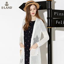 ELAND衣恋夏季简约时尚纯色镂空中长款白针织开衫女EECK72551B